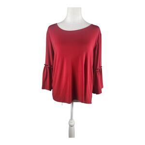 Express Red Blouse with Ruffle Bell Flare 3/4 Sleeves Women's Size Medium